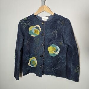 Vintage Susan Bristol Hand Embroidered‎ Cardigan Sweater  100% Wool Artisian